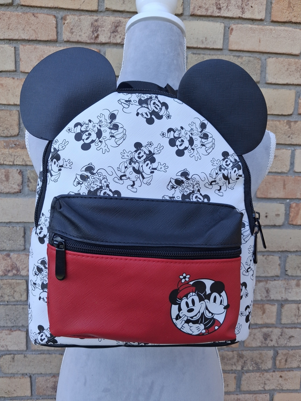 Mickey Mouse Kids Backpack with Ears - Black, White & Red